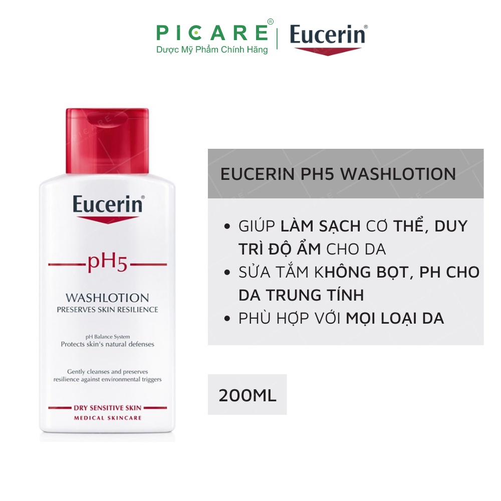 Sữa tắm và rửa mặt dành cho da nhạy cảm Eucerin Washlotion pH5 200ml - 63071