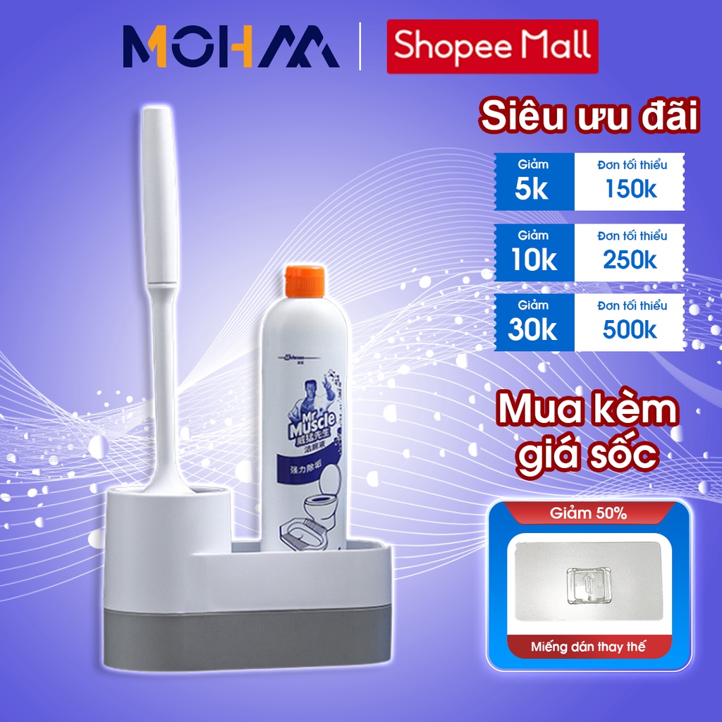 Bộ chổi cọ nhà vệ sinh MOHAA, bộ cây cọ bồn cầu có ngăn để đồ, lắp đặt dán tường gạch men chắc chắn