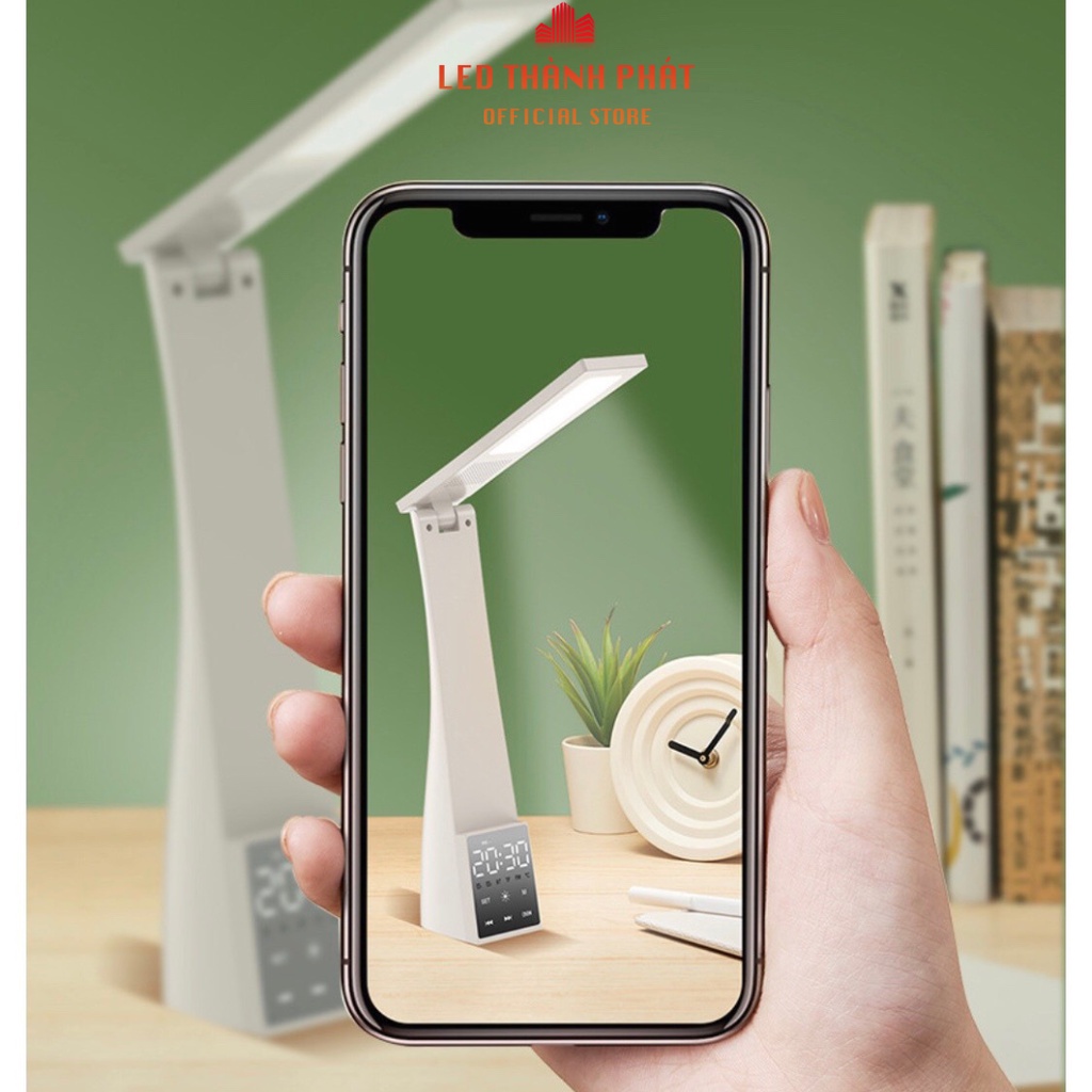 Đèn Decor bàn học đa năng, Đèn ngủ tích hợp đông hồ, loa bluetooth và gương