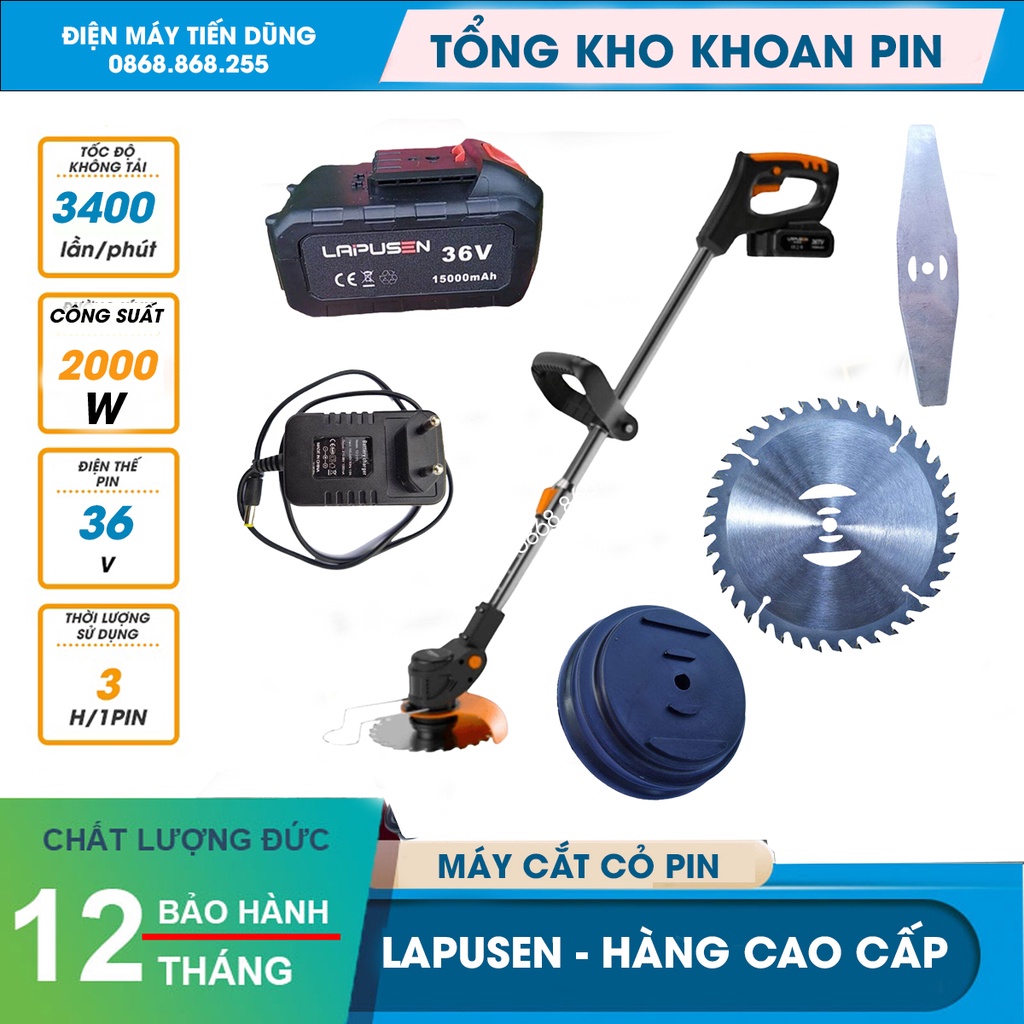 Máy cắt cỏ dùng pin LAPUSEN 198v, máy phát cỏ cầm tay tặng bộ 8 lưỡi cắt