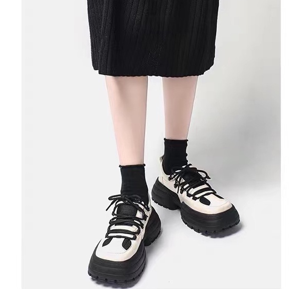 Giày Da Mũi Tròn Đế Dày Buộc Dây Kiểu Anh Thời Trang Cho Nữ