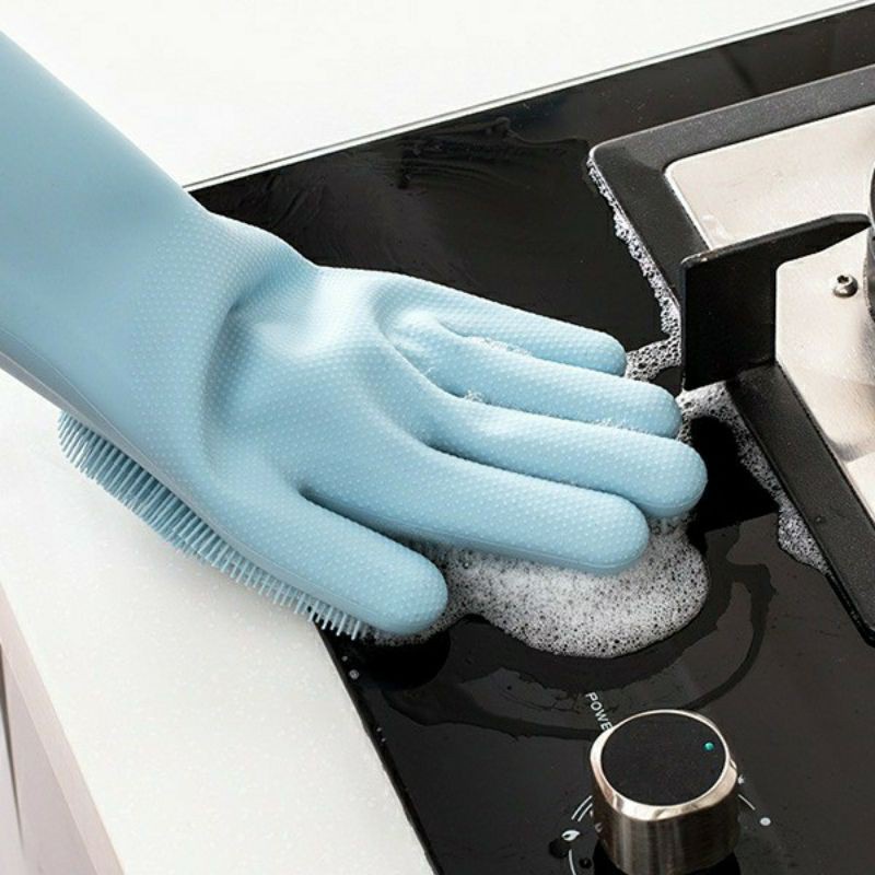 Găng Tay Rửa Bát Chén Silicon Có Gai, Găng Tay Cao Su Chịu Nhiệt Tạo Bọt Siêu Bền Đa Năng 2 Trong 1