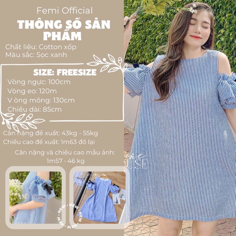 Đầm Rớt Vai Tay Nơ, đầm kẻ sọc, đầm suông xinh xắn, diện hè, đầm sọc phom suông.