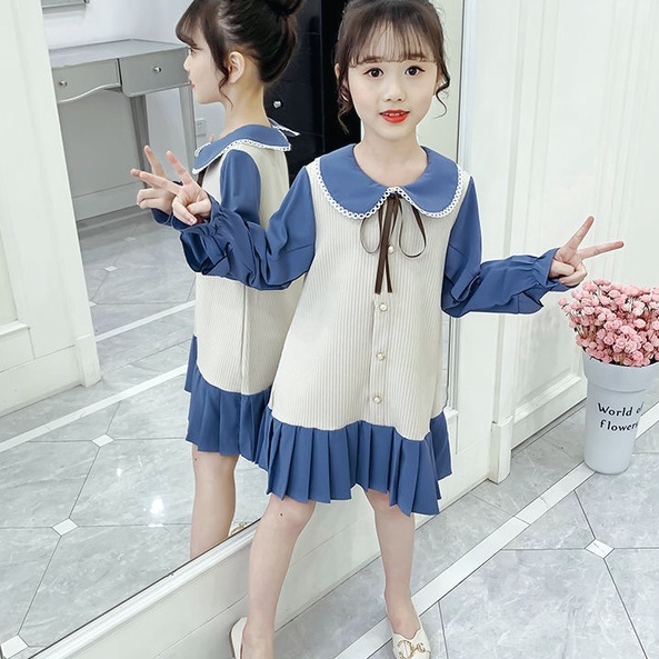 Đầm Công Chúa Tay Dài Phong Cách Xuân Thu Mới Cho Bé Gái Tiểu Học 3-14 Tuổi