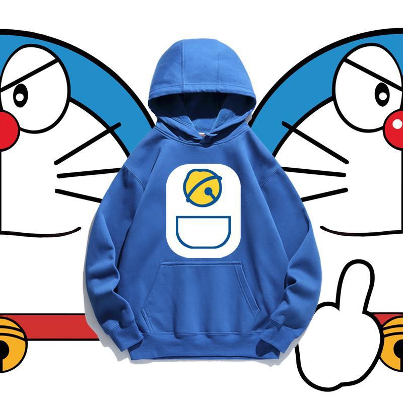 Áo Hoodie Cotton Màu Trơn In Họa Tiết Hoạt Hình Doraemon Phong Cách Nhật Bản Cho Nữ