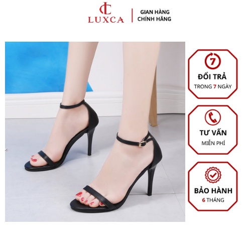 Giày sandal cao gót quai ngang đế 7p,dây mảnh,gót nhọn 7cm, Giày cao gót nữ mũi tròn màu đen giayluxca-LUX003