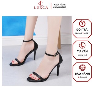 Giày sandal cao gót quai ngang đế 7p,dây mảnh,gót nhọn 7cm, Giày cao gót nữ mũi tròn màu đen giayluxca-LUX003