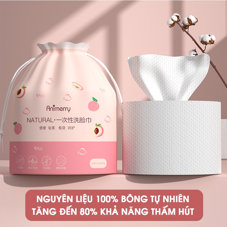 Khăn lau mặt dùng 1 lần ANIMERRY, khăn mặt khô đa năng từ bông tự nhiên