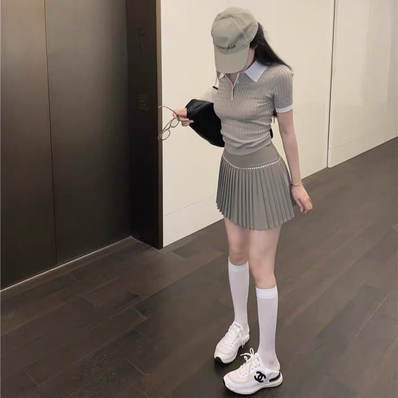 Set áo polo váy xếp ly bộ golf