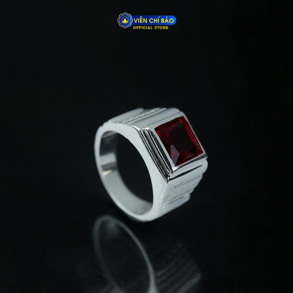 Nhẫn nam viền 2 hàng đá đỏ chất liệu bạc 925 thời trang phụ kiện trang sức Viễn Chí Bảo N300772