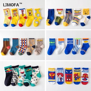 LJMOFA KIDS Chứng khoán 5 cặp phù hợp với trẻ em 1-12 tuổi vớ bông hoạt hình hình người đàn ông cô gái vớ mùa thu và mùa đông khí hấp thụ mồ hôi mềm mại và ấm áp dẻo trẻ em học sinh vớ vớ trẻ em bán buôn