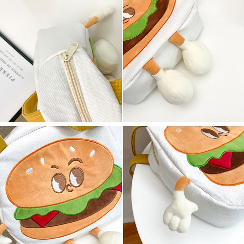One Túi Xách Nữ Vải canvas In Hình hamburger Dễ Thương