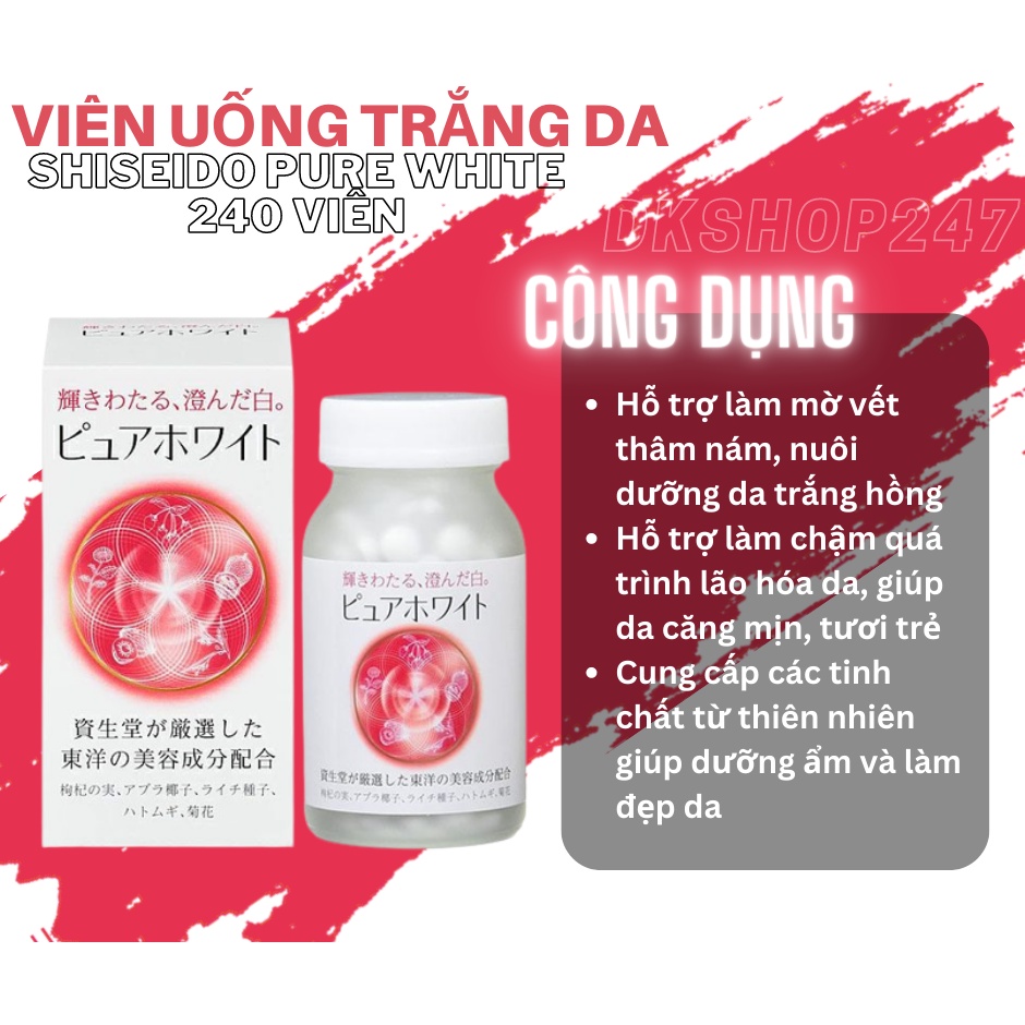Pure White Shiseido Dạng Viên 240 Viên Uống Trắng Da Mờ Nám Nhật Bản