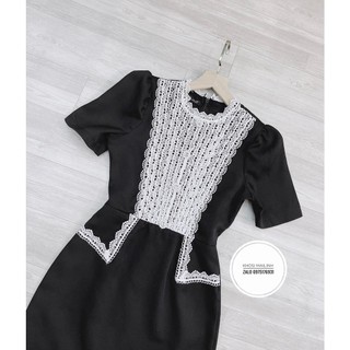 ⚡BÁN SỈ⚡Đầm nhung đen phối ren trắng