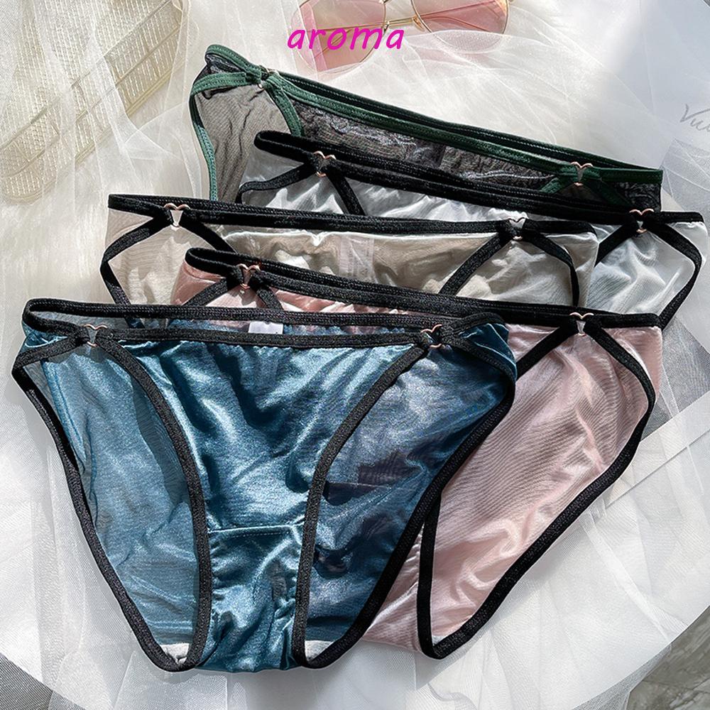 Quần Lót Lọt Khe Vải Cotton Lụa Lạnh Không Đường May Họa Tiết Trái Tim Dễ Thương Cho Nữ