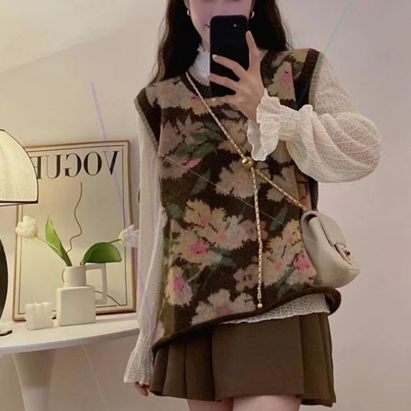 Áo Len Không Tay Màu Sắc Tương Phản Phong Cách Hàn Quốc Dành Cho Nữ