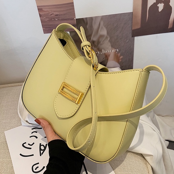 M97-Túi Xách Đeo Vai Màu Trơn Phong Cách Retro Pháp Cho Nữ