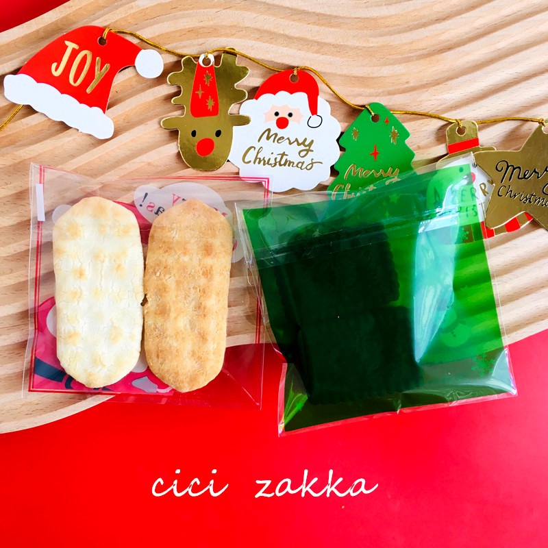 Set 100 Túi OPP Tự Dính In Họa Tiết Hoạt Hình Đựng Bánh Kẹo Giáng Sinh
