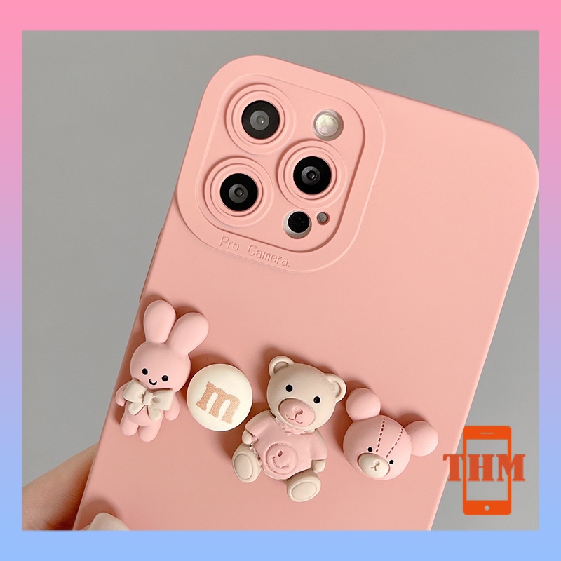 Ốp điện thoại gấu thỏ hồng xinh xắn cho iPhone 13Pro Max 13Pro 13 12ProMax 12Pro 12Mini 11 Pro Max X XS Max XR 7 8 Plus-034