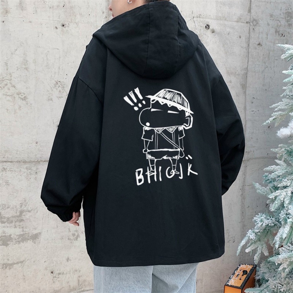 Áo khoác dù hai lớp nón khoá kéo phù hợp nam nữ phom to