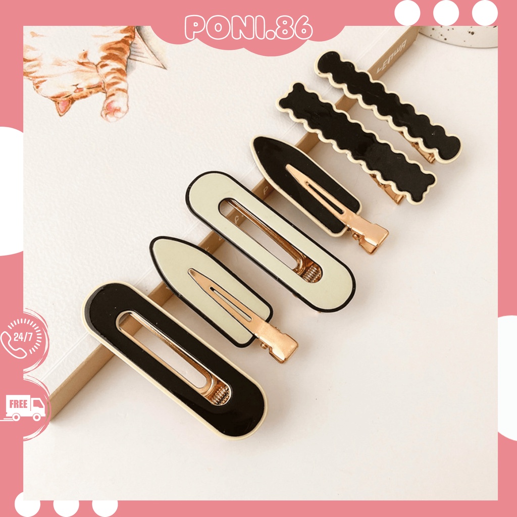 Kẹp tóc mỏ vịt họa tiết kẻ sọc phong cách Hàn Quốc, Vintage, dành cho nữ