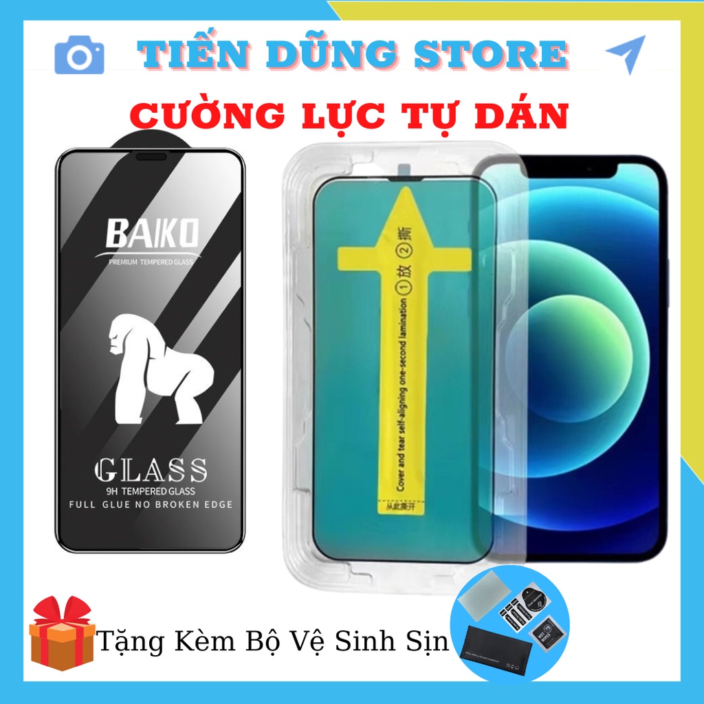 Kính Cường Lực Iphone Full Màn KINGKONG BAIKO và Tự Dán BLUE ARROW Che Bụi Màng Loa