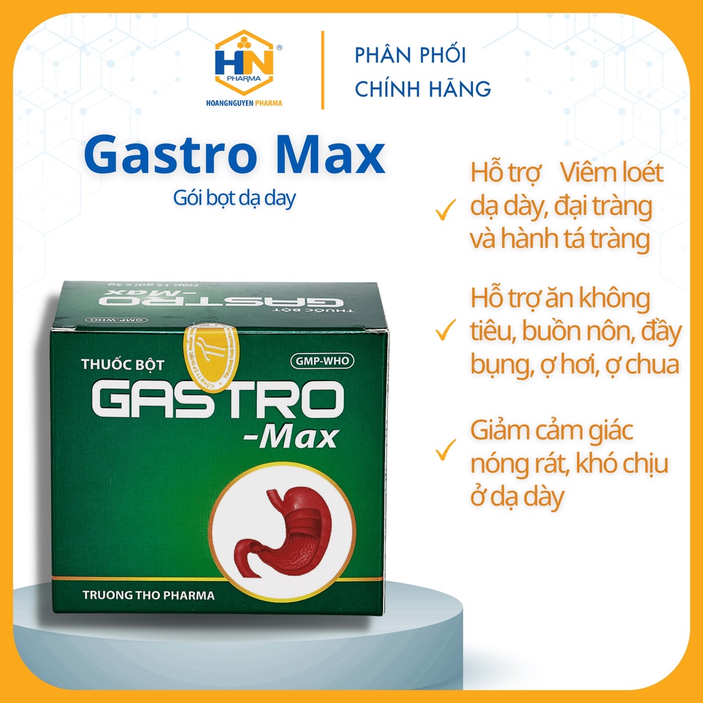 Gói bột dạ dày Gastromax Trường Thọ Pharma giúp giảm đầy bụng, ợ hơi, giảm đau ở người viêm dạ dày, đại tràng