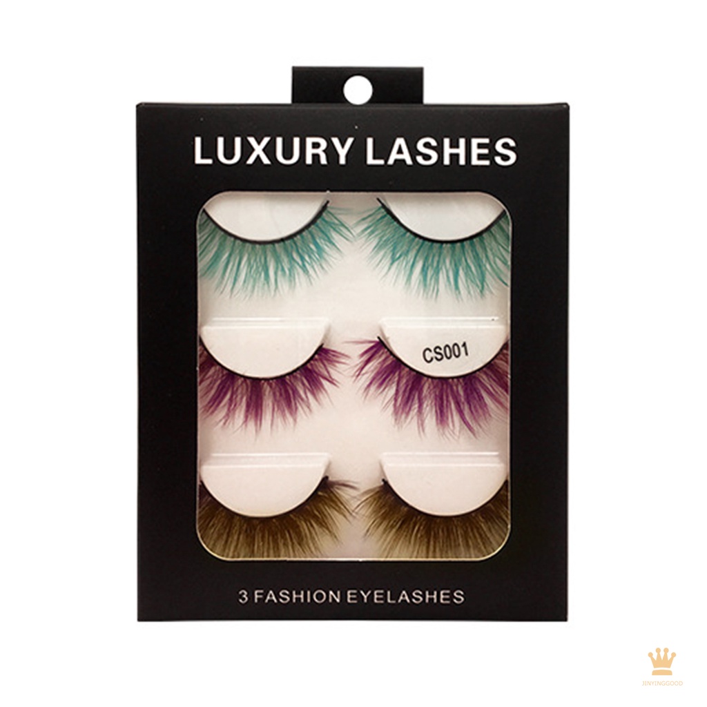 Set 3 Cặp Lông Mi Giả 3D Nhiều Màu Sắc Dày Và Cong Tông Tím Xám Xanh Dương