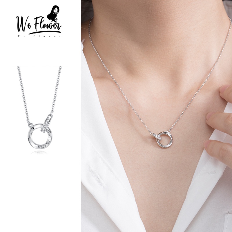 We Flower Vòng cổ Bạc Mặt Nhẫn Đính Đá Zircon Lấp Lánh Thời Trang Cho Cặp Đôi