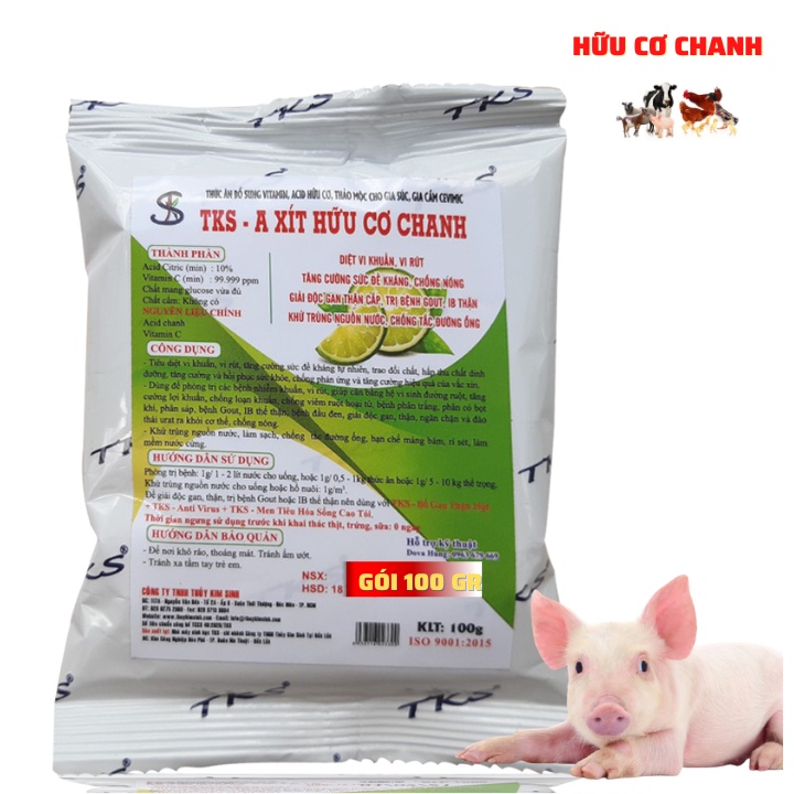 TKS - Axit Hữu Cơ Chanh Thải Độc Chống Nóng Giảm Tress Vật Nuôi - Gói 100gr