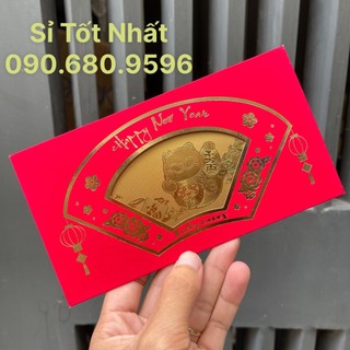 Tiền macao con mèo thần tài mạ vàng plastic, kèm bao lì xì cửa sổ vip, lì xì tết 2023
