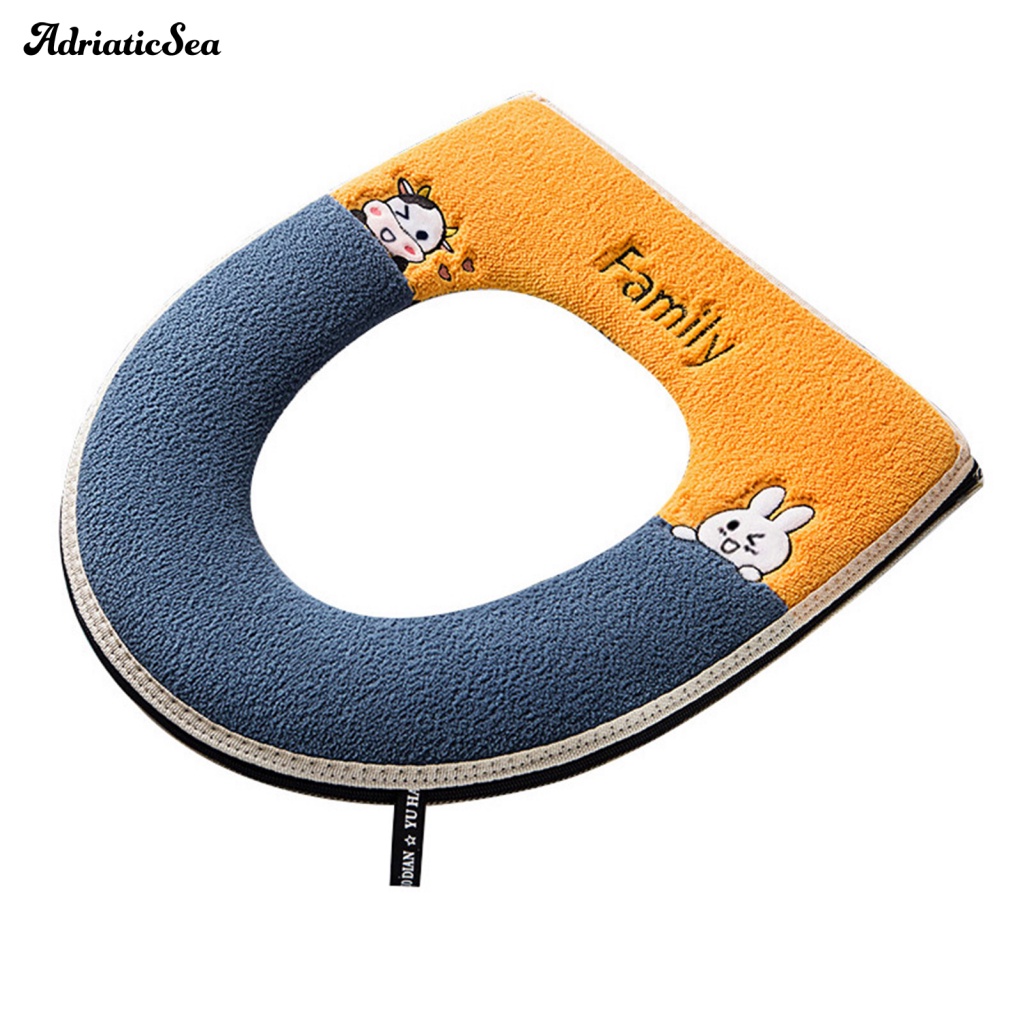 Adria Thảm Bông Dày Dặn Lót Bồn Cầu Thoáng Khí Thêu Họa Tiết Hoạt Hình Dễ Lắp Đặt