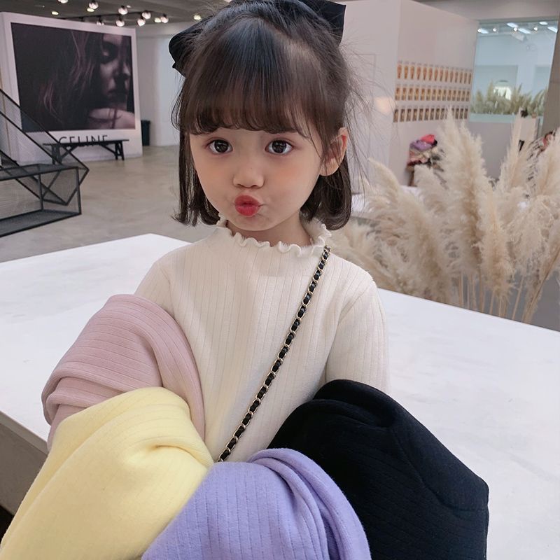 Áo Thun Lót Lông Cừu Dày Dặn Màu Trơn Thời Trang Thu Đông Mới 2020 Dành Cho Bé Gái