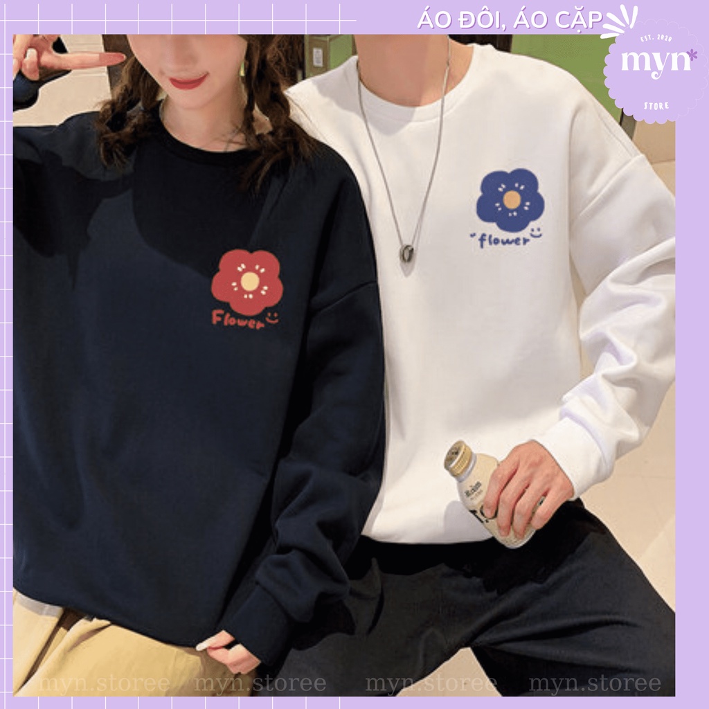 Áo Sweater Nỉ Bông Cặp Đôi, Bạn Thân Hình Bông Hoa Siêu Cute, Áo Sweater Nỉ Dày Dặn Form Rộng Nam Nữ Đủ Size