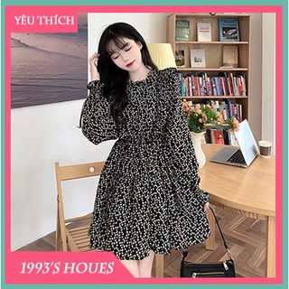 Đầm ngắn- Váy hoa tay dài- Đầm bo eo- Váy mini thời trang hàn quốc