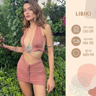 Set bikini tam giác bèo nhún kèm chân váy có quần chíp