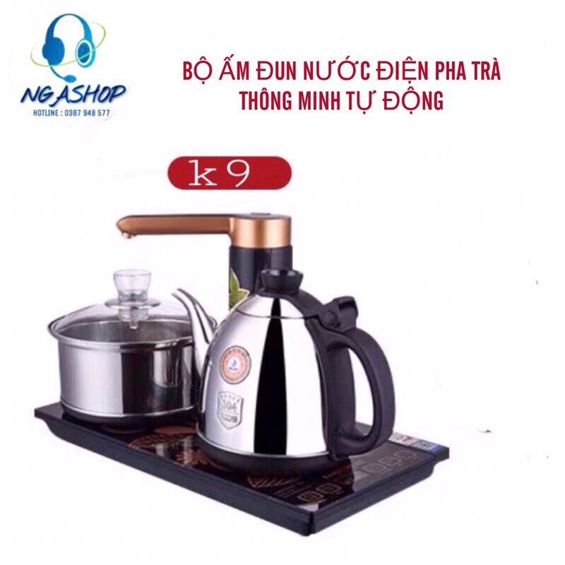 Bộ ấm đun nước pha trà tại bàn Thông minh tự động xoay vòi thêm nước,Bếp điện cảm ứng đa năng inox k9 mặt bếp màu đen