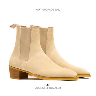 Giày Chelsea boots tan da bò cao cấp nhập khẩu handmade August shoes CB21T gót 5cm chính hãng bảo hành 12 tháng