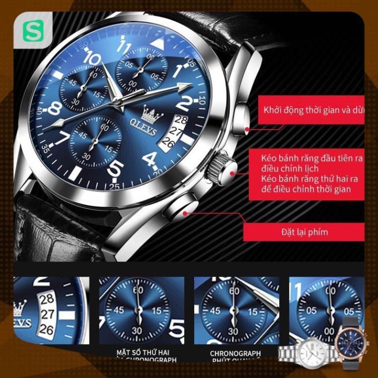 Đồng hồ nam chính hãng OLEVS 2878 dây da bò Chống thấm nước sâu hiệu ứng phát sáng