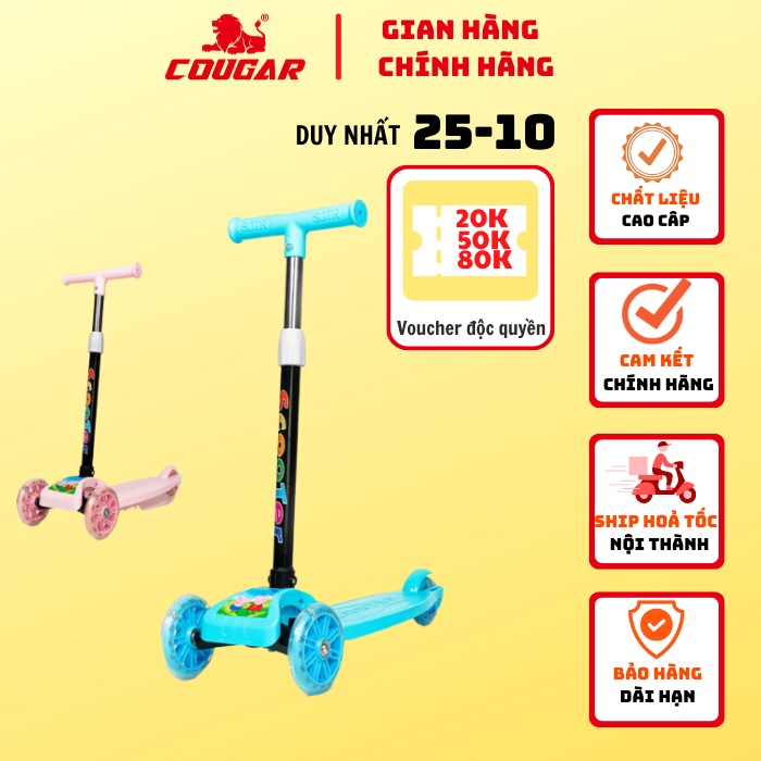 Xe Scooter Cho Bé Cougar-HY 01 Họa Tiết Ngộ Nghĩnh, Bánh Có Đèn Phát Sáng