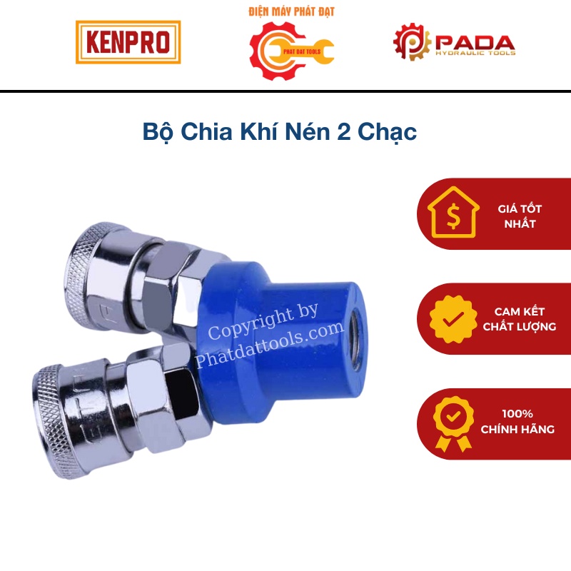 Bộ chia khí nén 2 chạc chia nguồn khí máy nén khí bình tích khí chia 2 làm bằng thép hợp kim