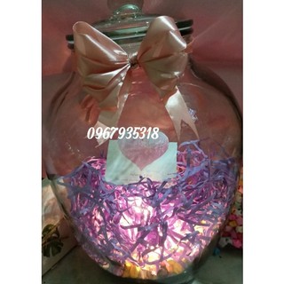 Lọ thủy tinh đựng được 1000 hạc giấy size 7_8cm kèm đèn +trang trí