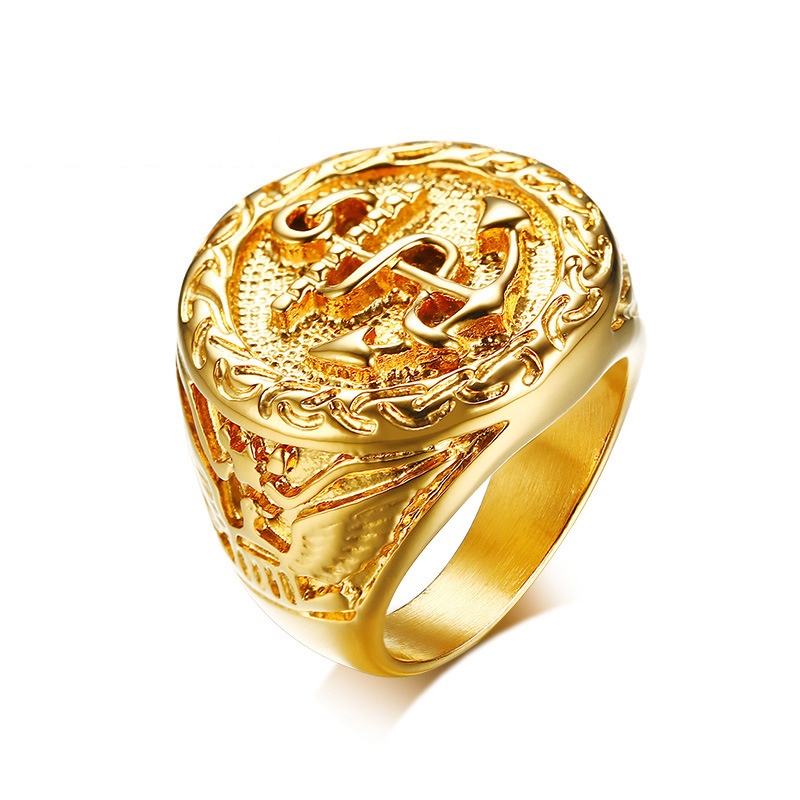 Nhẫn nam phong thủy titan mạ 18k mặt nhẫn hình mỏ neo (Biểu tượng sự kiên định và mạnh mẽ. Tình Yêu Bền Chặt Vĩnh Cửu)