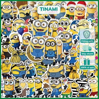 Bộ 50 hình dán sticker chống nước Minions vui nhộn trang trí điện thoại laptop vali ván trượt mũ bảo hiểm xe máy ly nước