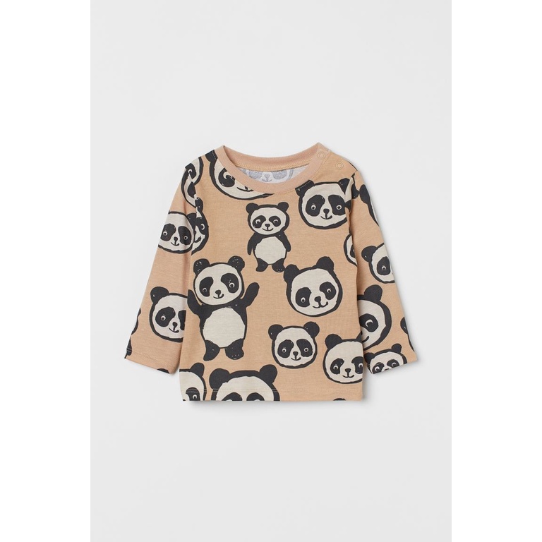 Áo phông dài tay voi gấu trúc HM H&M sz 9-12, 12-18, 18-24m_hàng chính hãng Mỹ