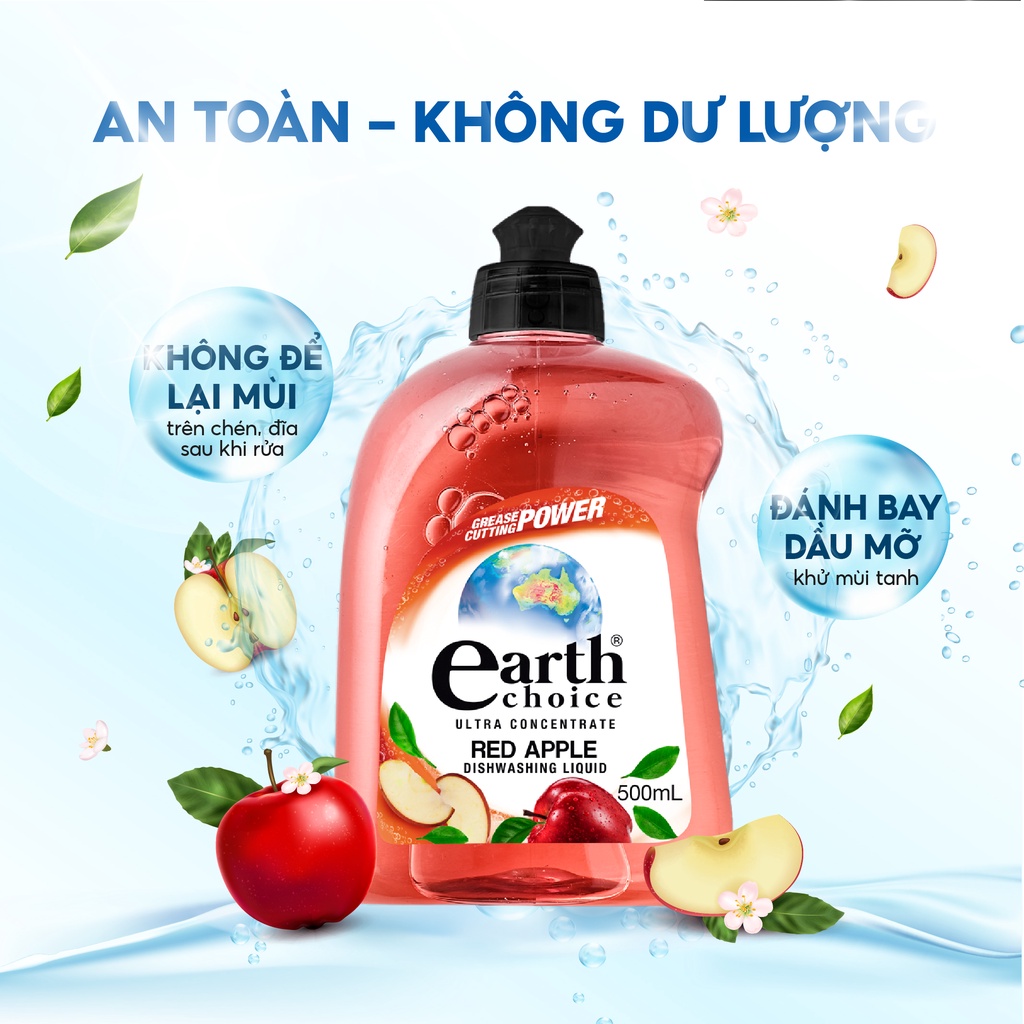 Nước Rửa Chén Đậm Đặc EARTH CHOICE Khử Mùi Hiệu Quả Đặc Biệt Là Mùi Tanh Hương Táo Nhập Khẩu Úc Dung Tích 500ml