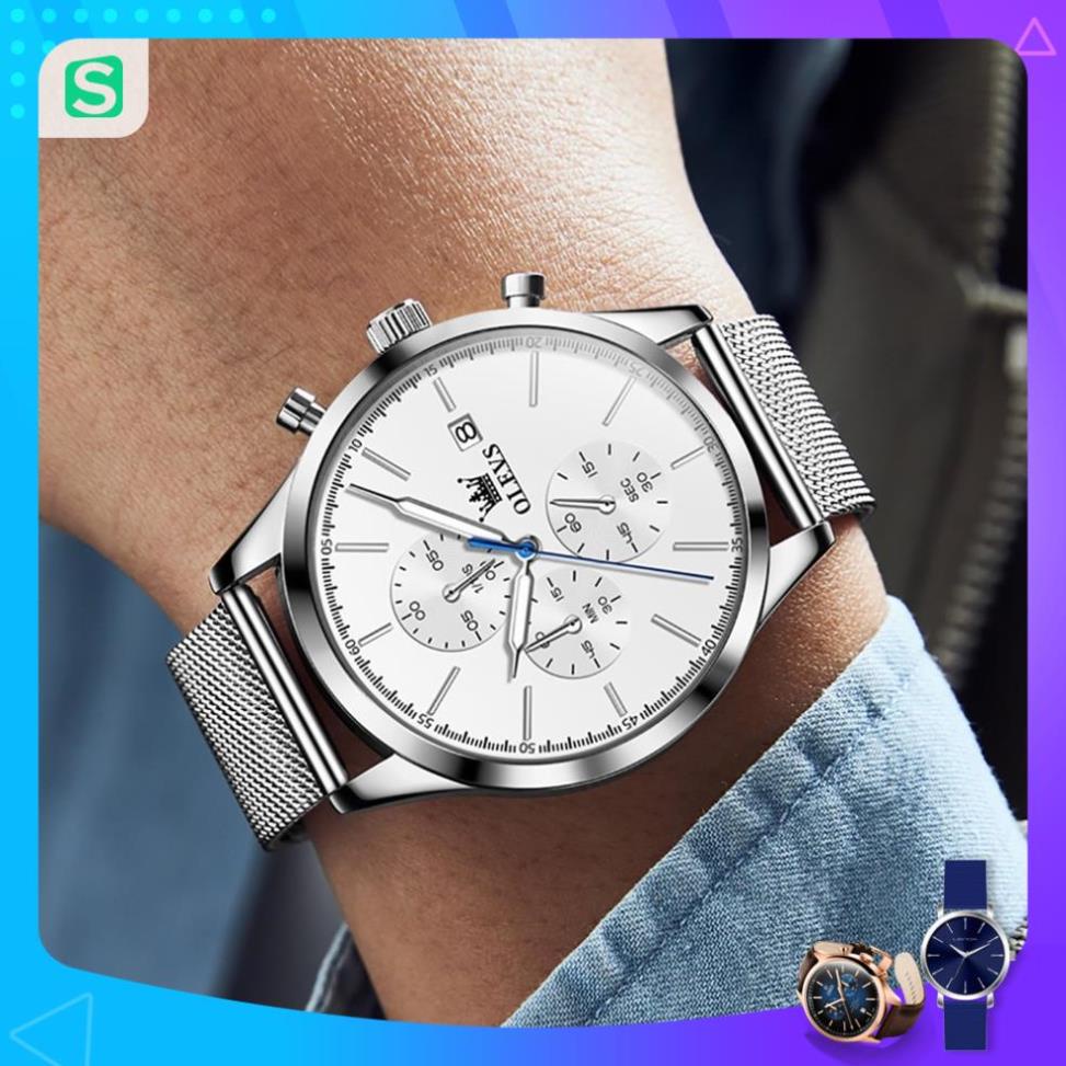 Đồng hồ nam chính hãng OLEVS 2881 Lịch dây đeo bằng thép không gỉ Có chức năng phát sáng chống thấm nước