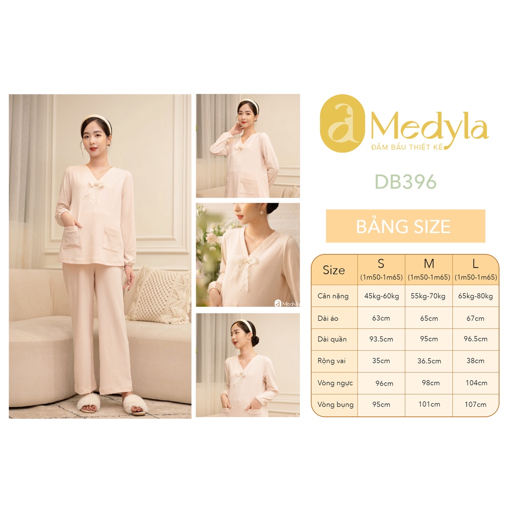 MEDYLA - Bộ đồ bầu mặc nhà thu đông dáng dài len gân cho bầu mặc thoải mái trong và sau sinh - DB396