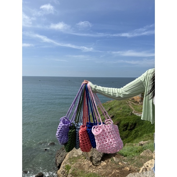TÚI LƯỚI MÓC ĐEO HAI KIỂU HANDMADE. KÈM TÚI VẢI