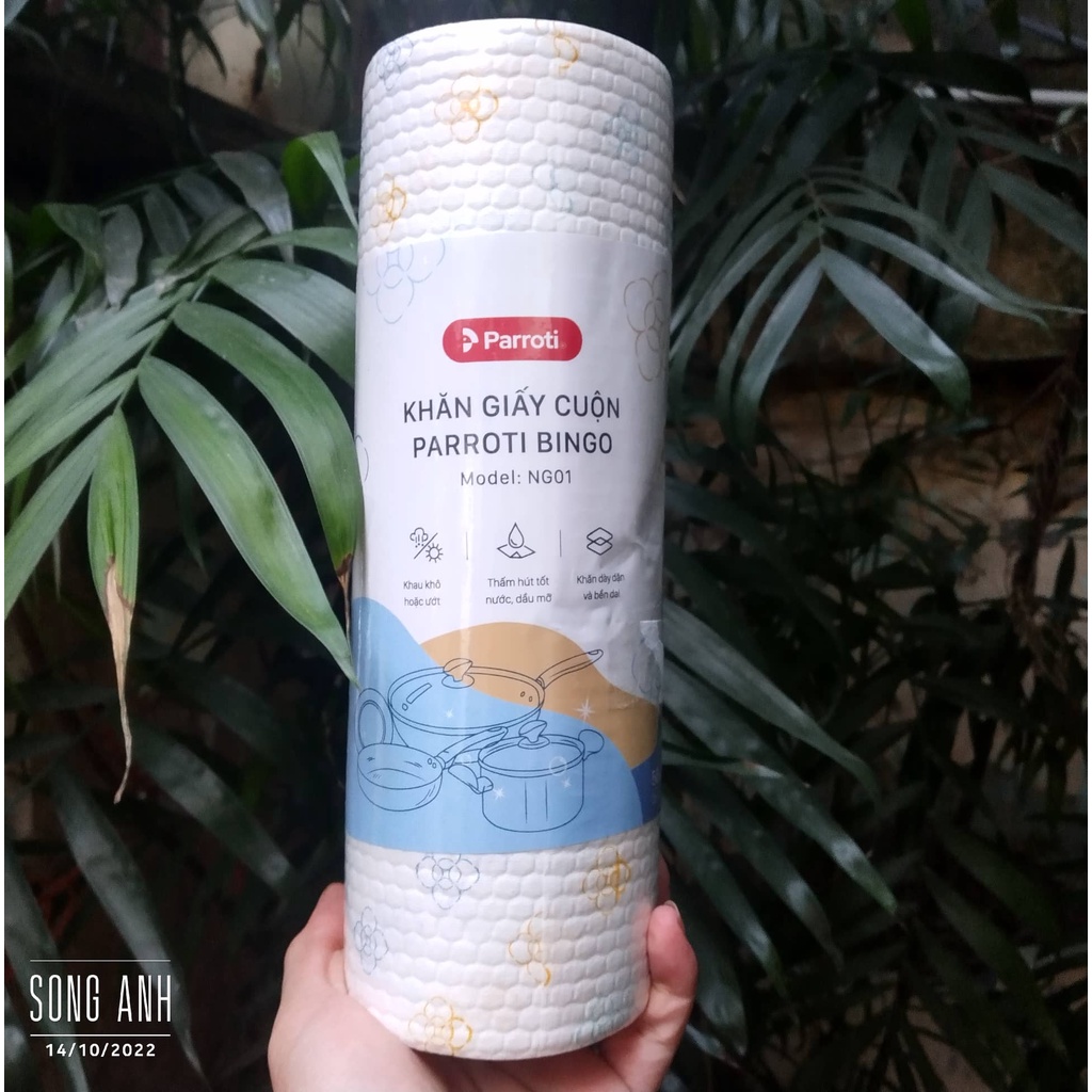 Khăn giấy cuộn Parroti Bingo NG01 đa năng, lau bếp, lau kính, chén bát... lau khô, lau ướt- 50 tờ (2